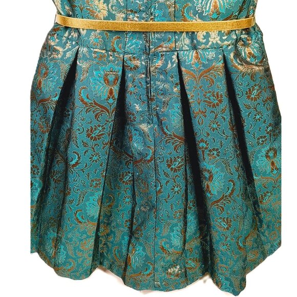 Floral Jacquard Holiday Dress in Green Girls 10 - Picture 11 of 16